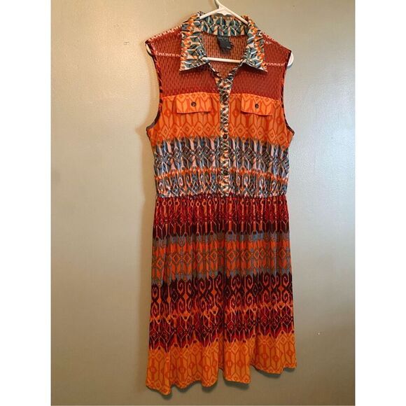 Gabby Skye Orange & Blue Printed Sleeveless Fit & Flare Mini Dress 12 - Picture 2 of 8